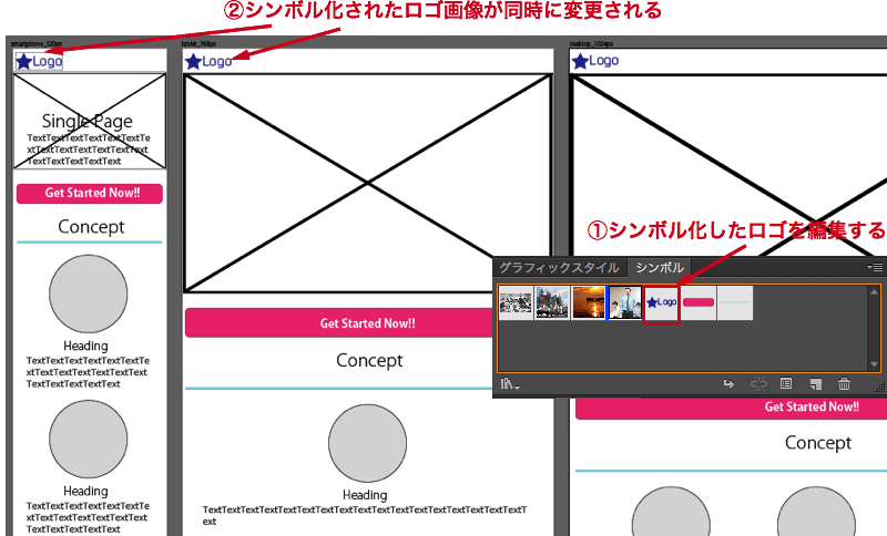 ロゴにデザインを適用させた図